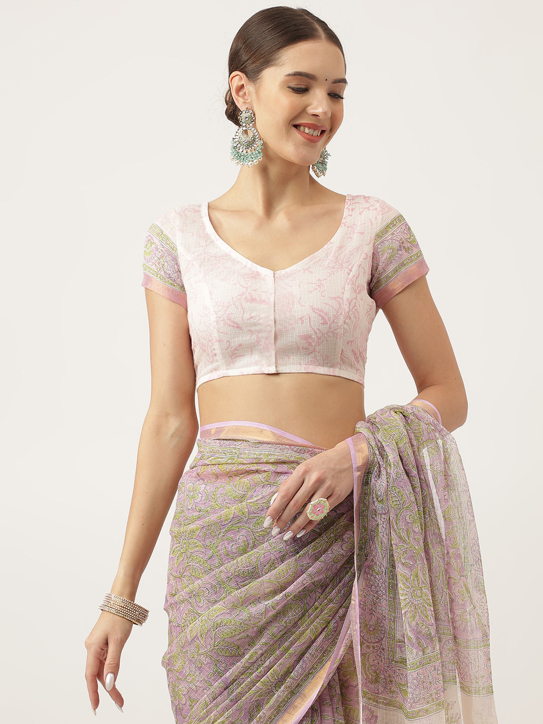 Purple Hand Block Kota Doria Saree | LASVINI - Redefining Indian Fashion with Elegance