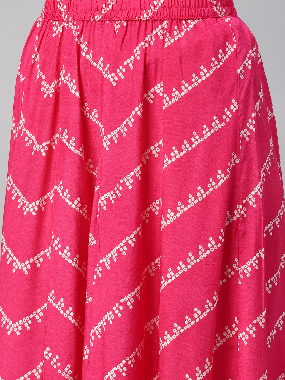 Women Pink Muslin Bandhani Printed Embroidary Peplum Kurta Sharara Set With Dupatta | LASVINI - Redefining Indian Fashion with Elegance