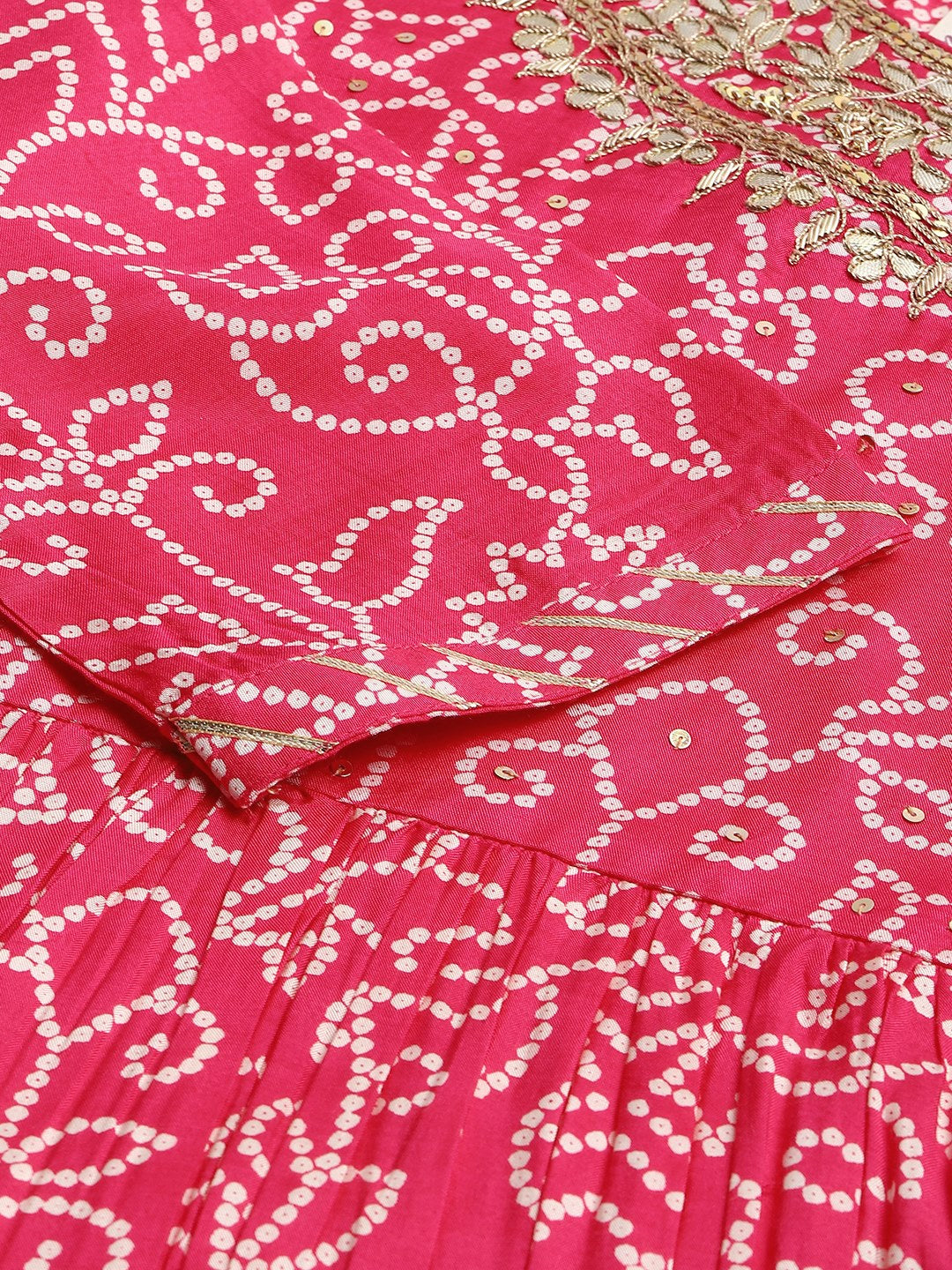 Women Pink Muslin Bandhani Printed Embroidary Peplum Kurta Sharara Set With Dupatta | LASVINI - Redefining Indian Fashion with Elegance
