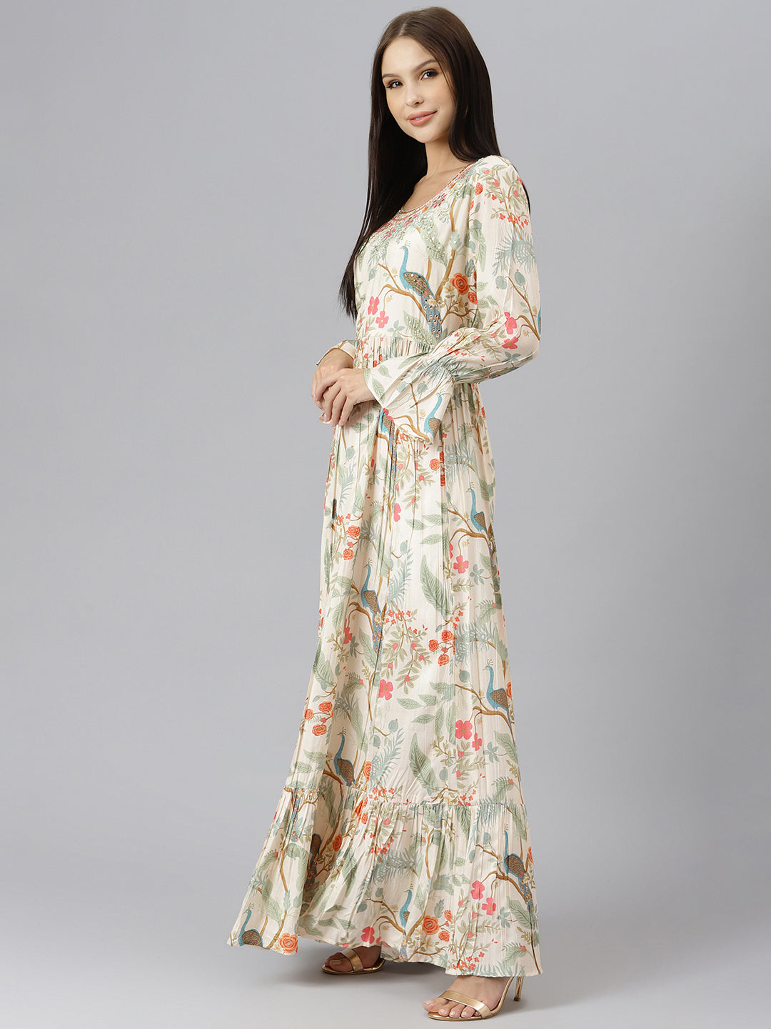 Women Light Pink Muslin Flared Gown | LASVINI - Redefining Indian Fashion with Elegance