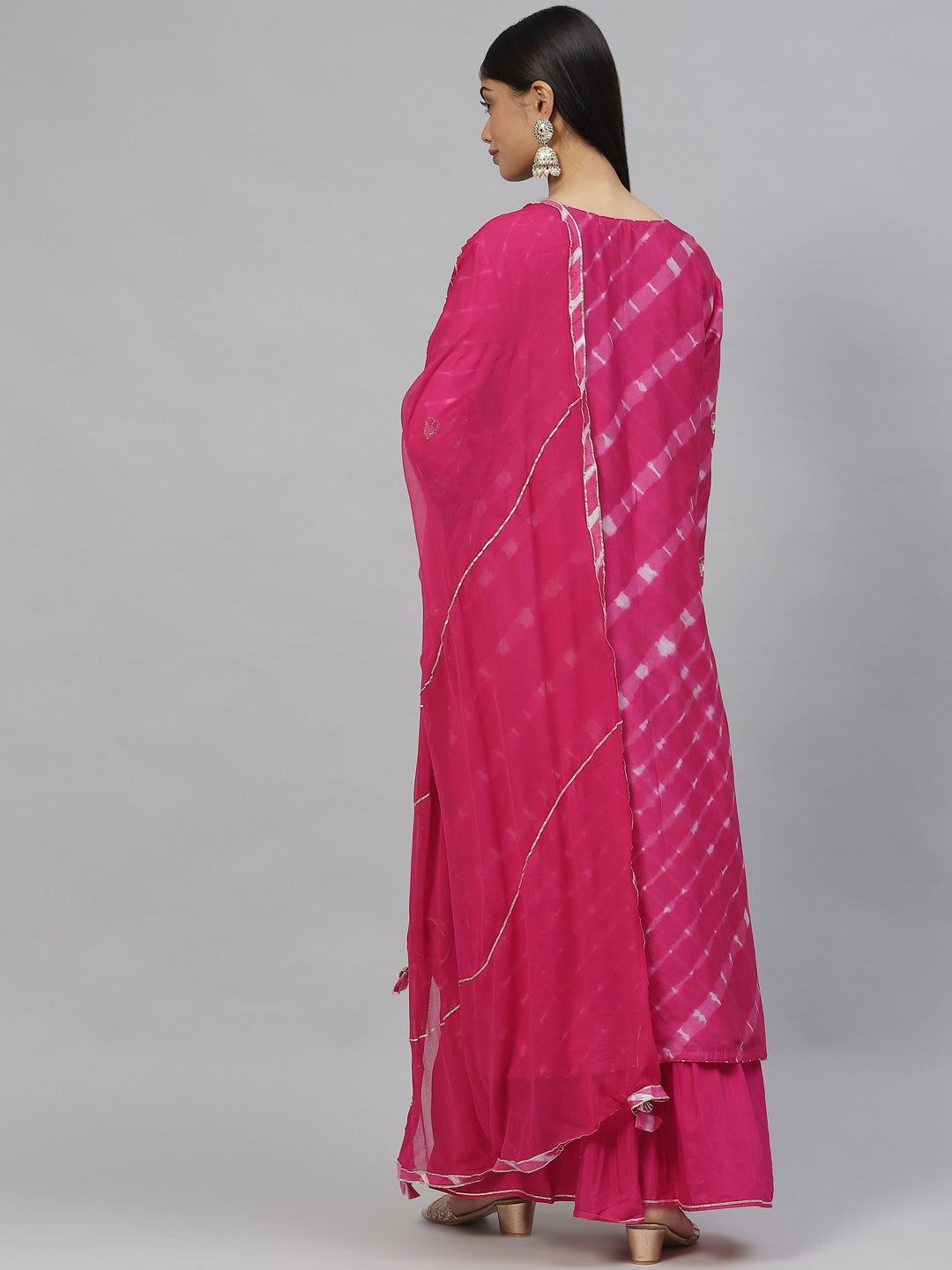 Women Dark Pink Pure Rassion Chenderi Kurta Sharara Set With Dupatta | LASVINI - Redefining Indian Fashion with Elegance