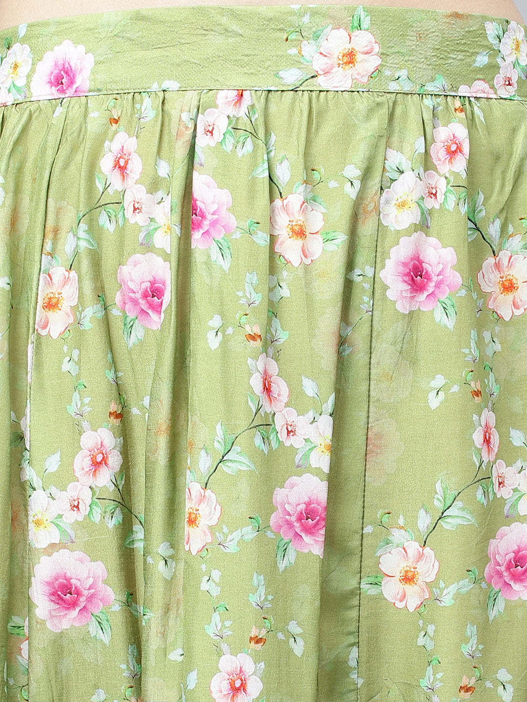 Women Pink And Green Russian Silk Flared Lehenga Choli Set With Organza Dupatta | LASVINI - Redefining Indian Fashion with Elegance