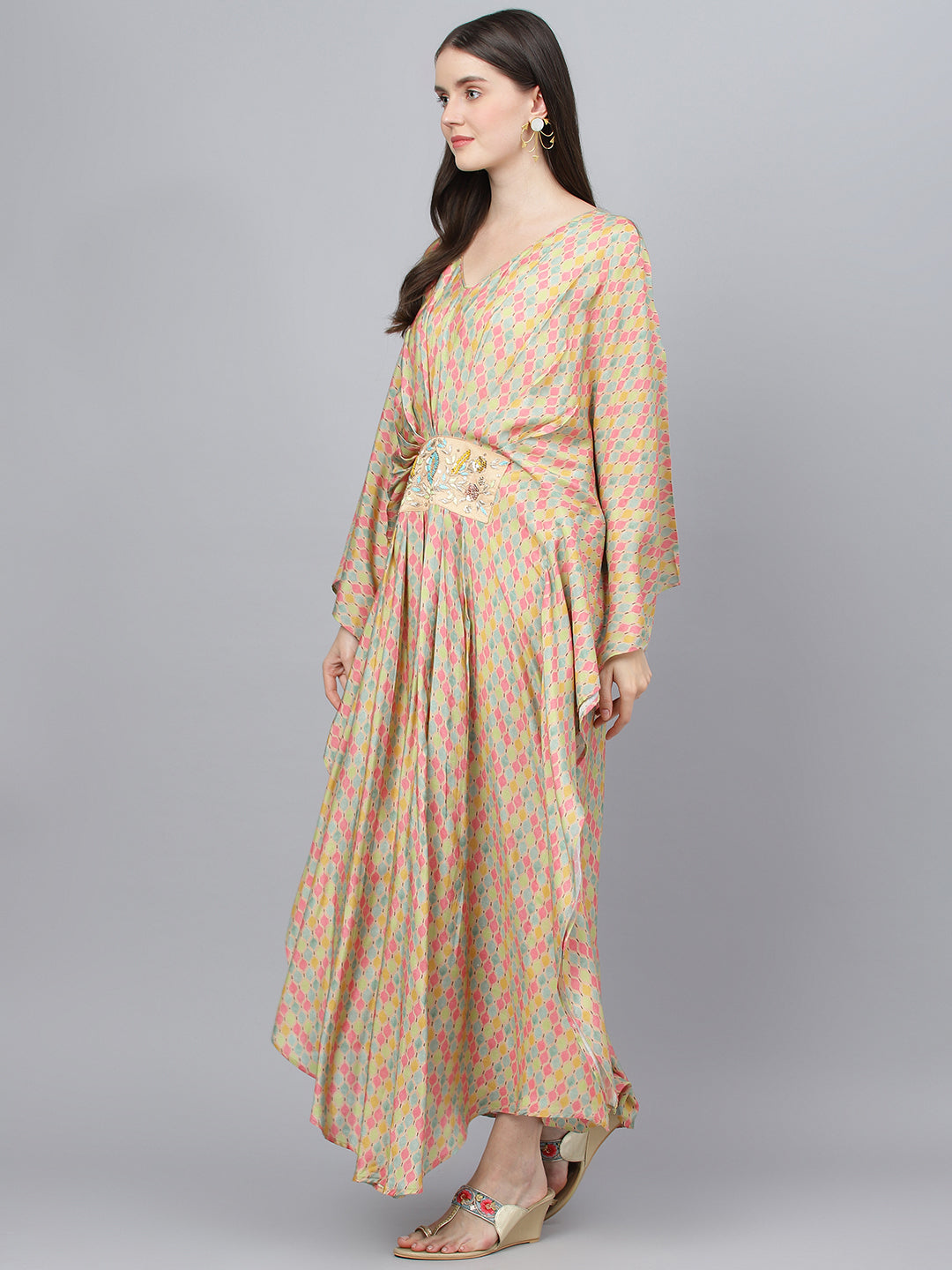 Women Multi Color Printed Muslin Flared Kaftan Dress | LASVINI - Redefining Indian Fashion with Elegance
