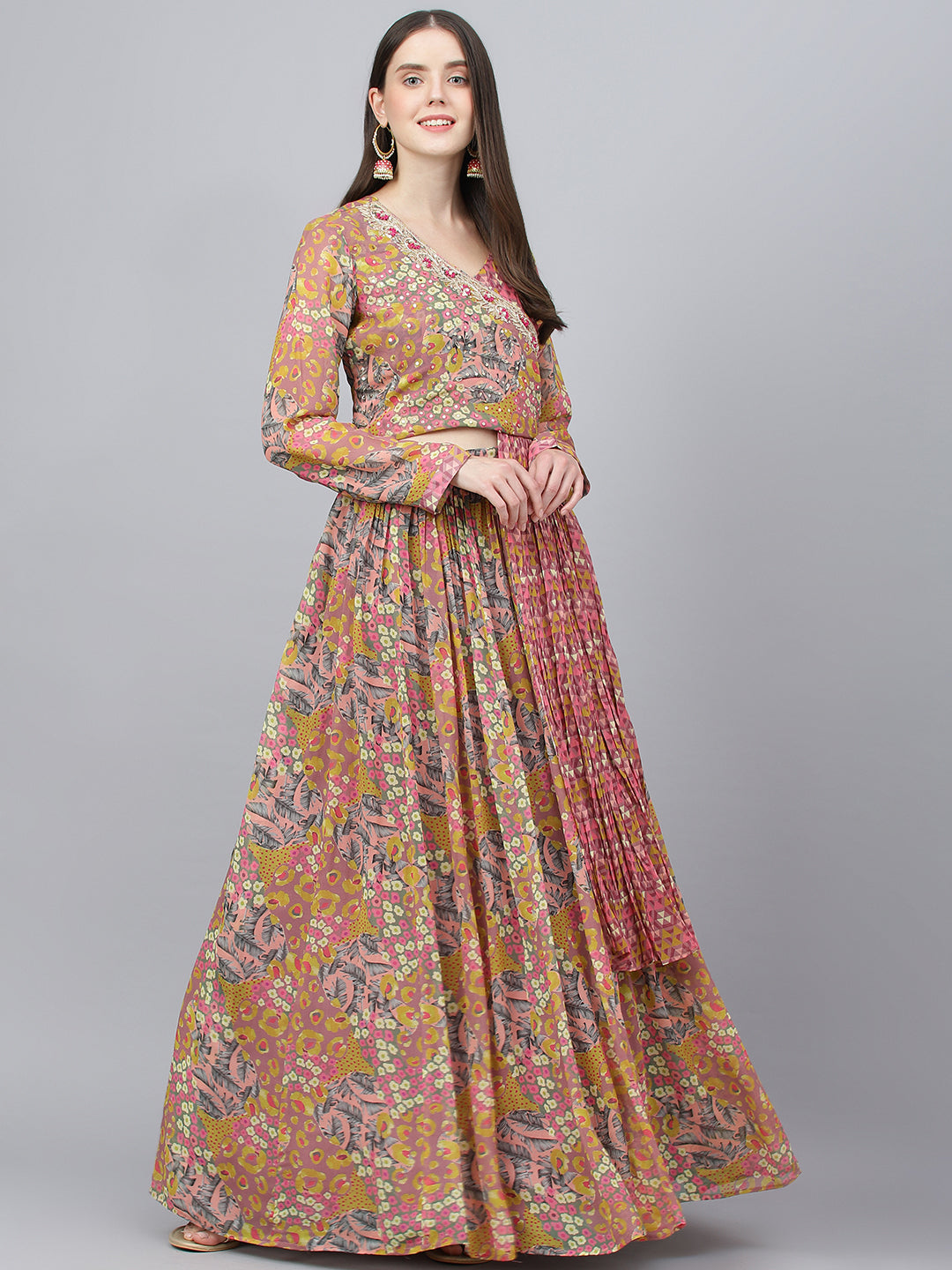 Women Multi Georgette Flared Lehenga Choli Set | LASVINI - Redefining Indian Fashion with Elegance