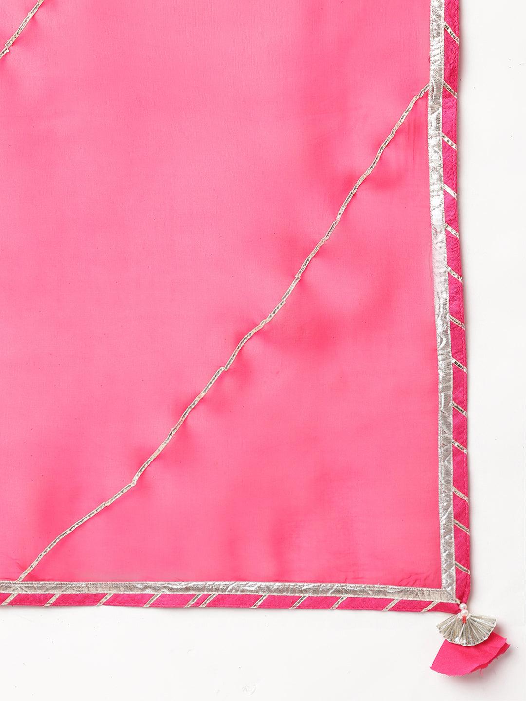 Pink Russian Silk Hand Embroidery Kurta Sharara With Organza Dupatta | LASVINI - Redefining Indian Fashion with Elegance