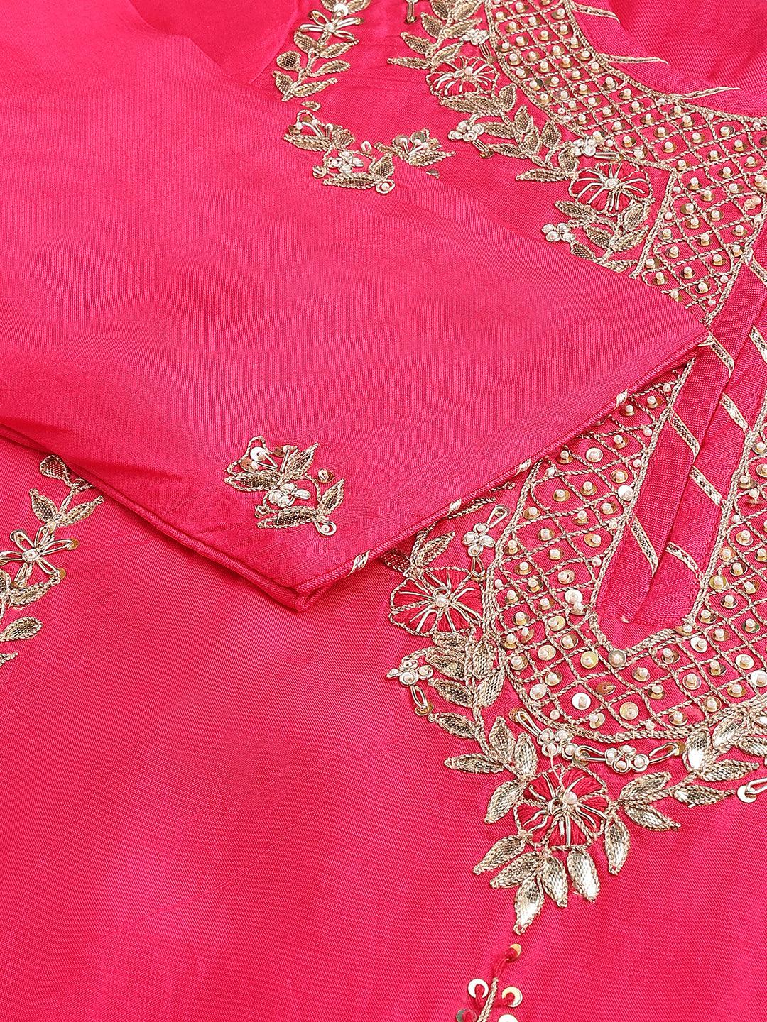 Pink Russian Silk Hand Embroidery Kurta Sharara With Organza Dupatta | LASVINI - Redefining Indian Fashion with Elegance