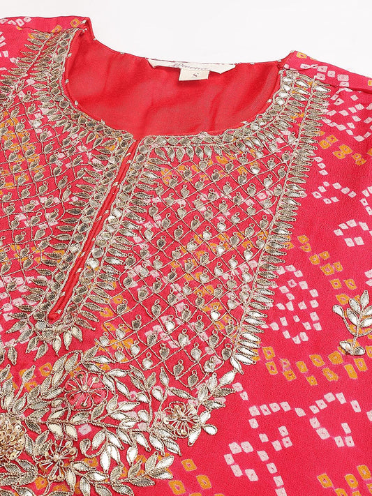 Red Chinon Hand Embroidery Kurta Sharara With Chiffon Dupatta | LASVINI - Redefining Indian Fashion with Elegance