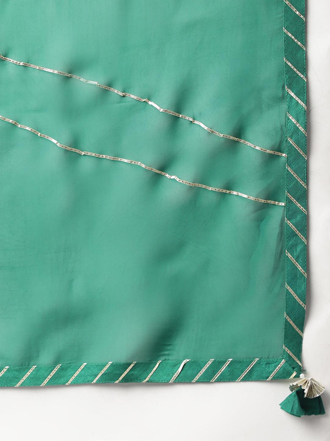 Green Uppada Silk Hand Embroidery Kurta Sharara With Organza Dupatta | LASVINI - Redefining Indian Fashion with Elegance