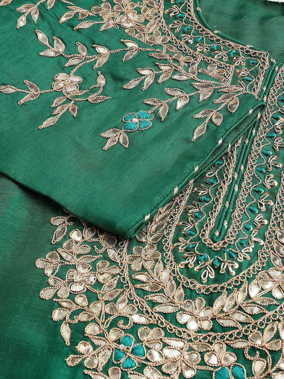 Green Uppada Silk Hand Embroidery Kurta Sharara With Organza Dupatta | LASVINI - Redefining Indian Fashion with Elegance