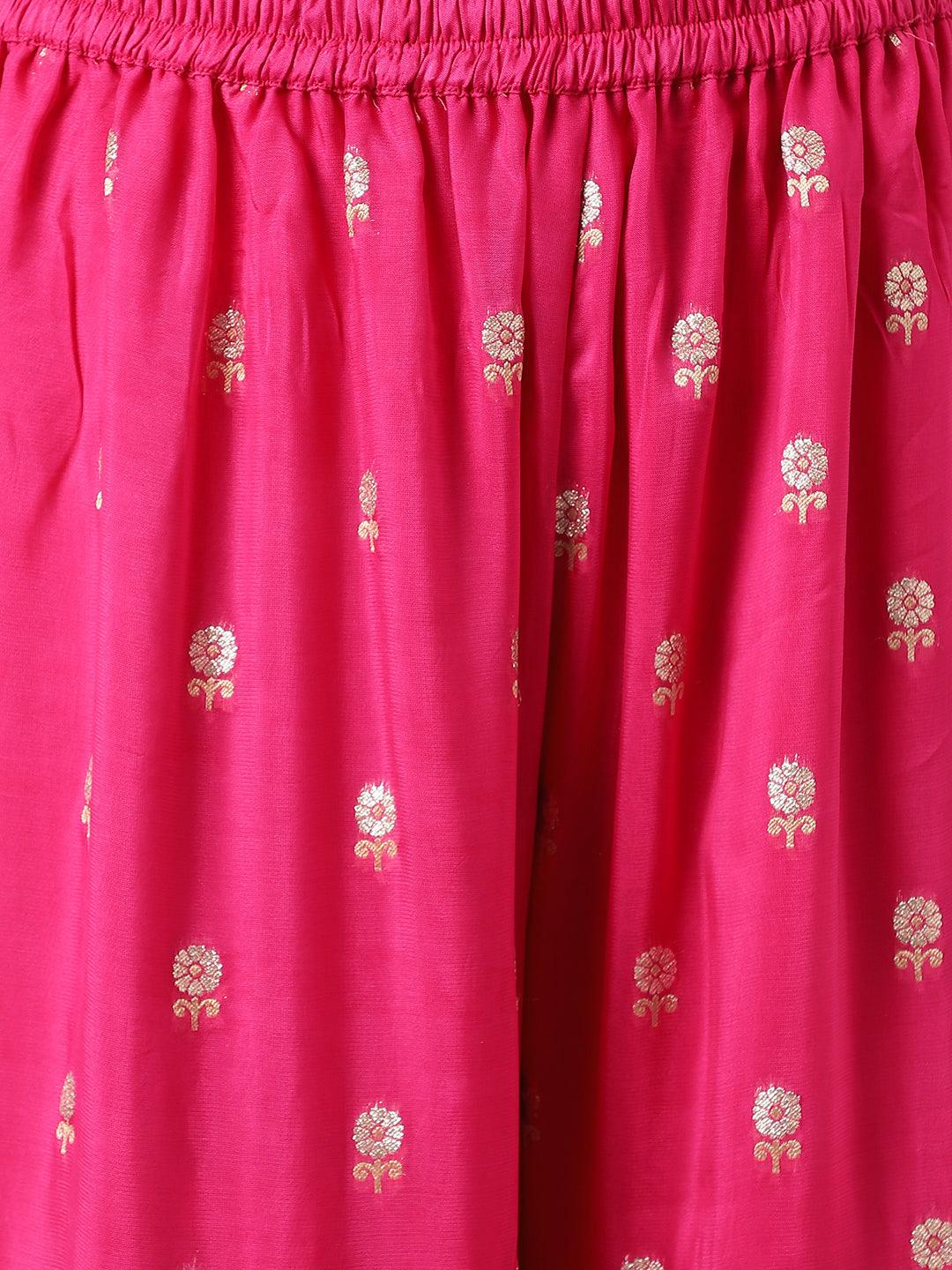 Dark Pink Russian Silk Hand Embroidery Kurta Sharara With Organza Dupatta | LASVINI - Redefining Indian Fashion with Elegance