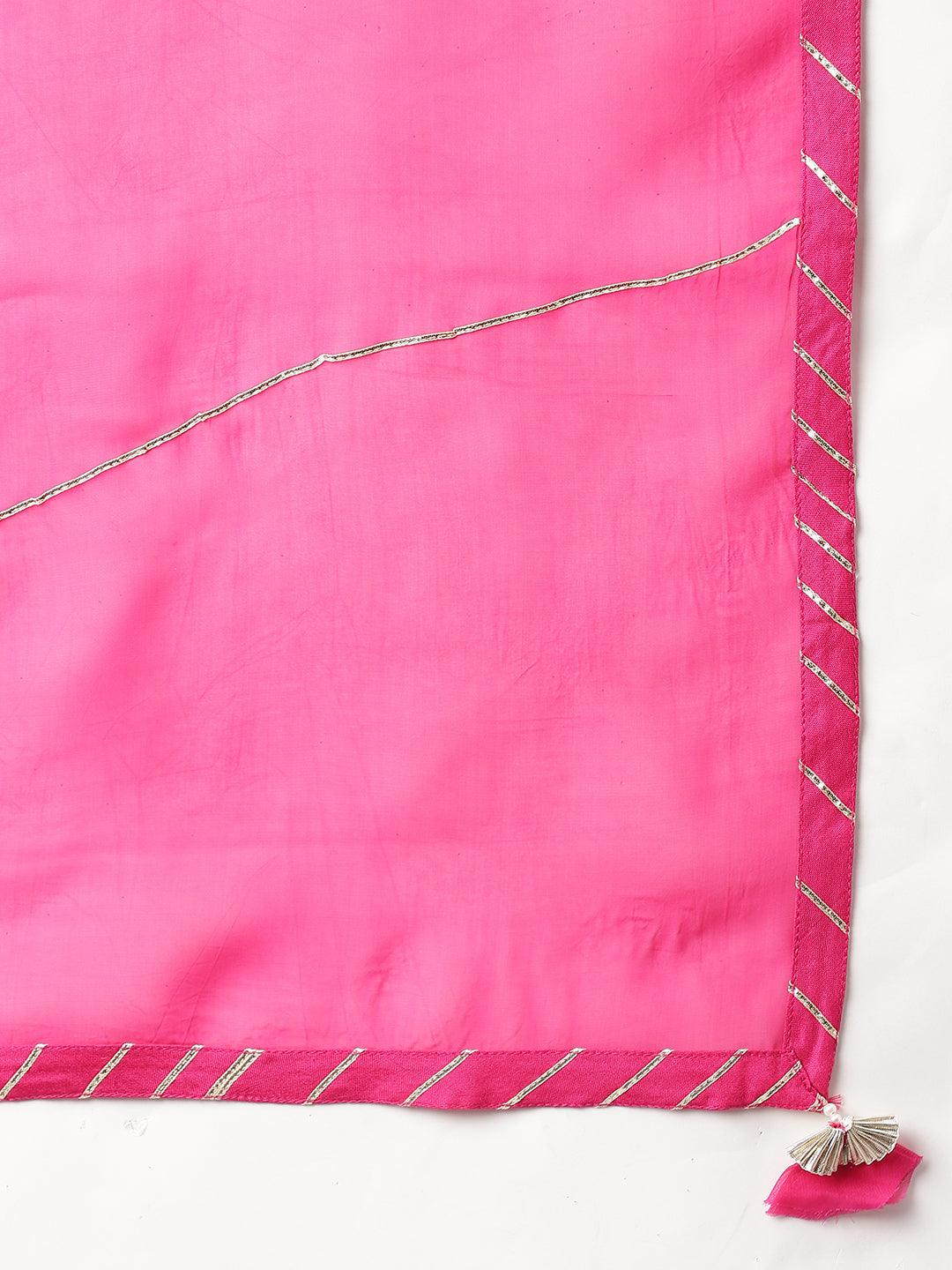Dark Pink Russian Silk Hand Embroidery Kurta Sharara With Organza Dupatta | LASVINI - Redefining Indian Fashion with Elegance