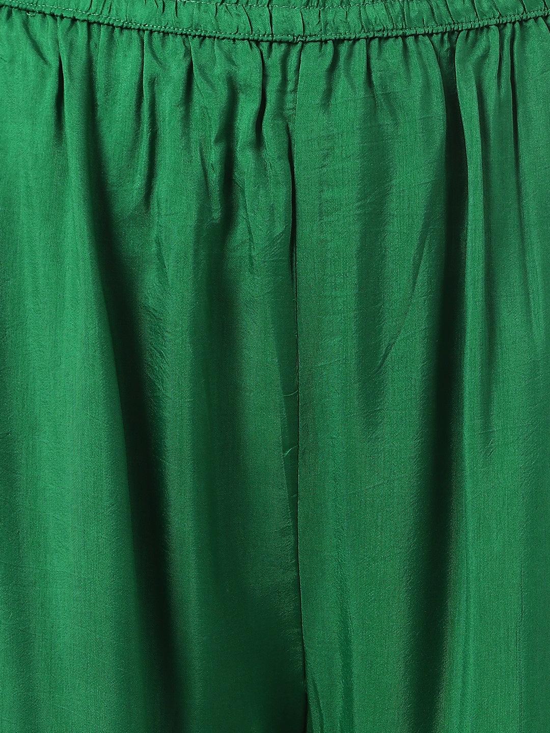 Dark Green Russian Silk Hand Embroidery Kurta Sharara With Organza Dupatta | LASVINI - Redefining Indian Fashion with Elegance