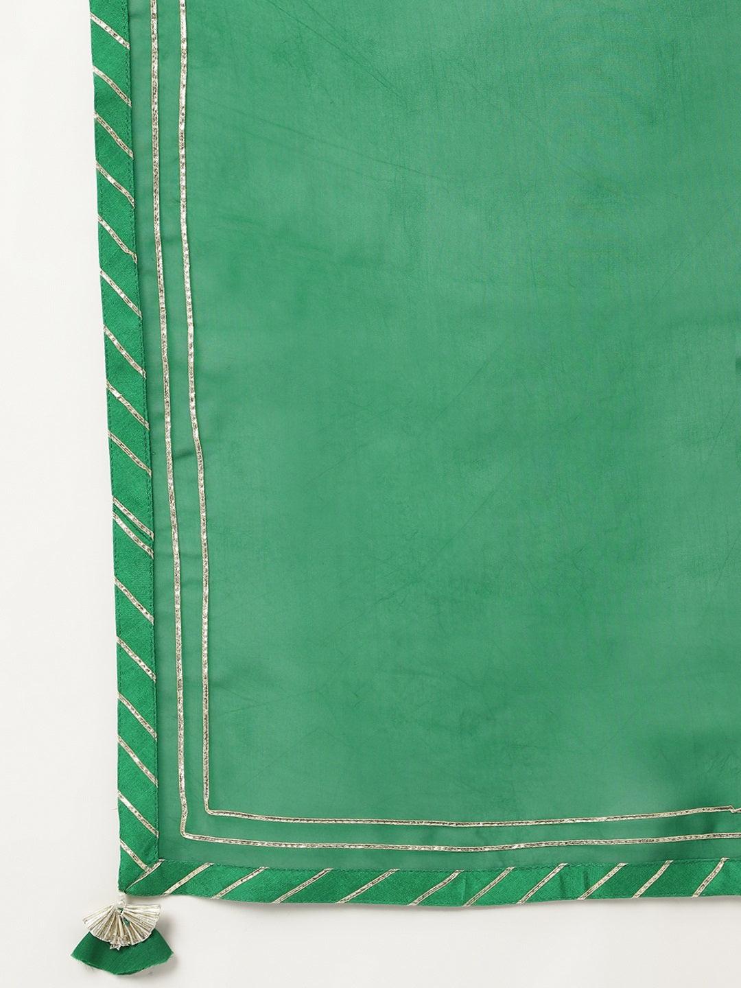 Dark Green Russian Silk Hand Embroidery Kurta Sharara With Organza Dupatta | LASVINI - Redefining Indian Fashion with Elegance