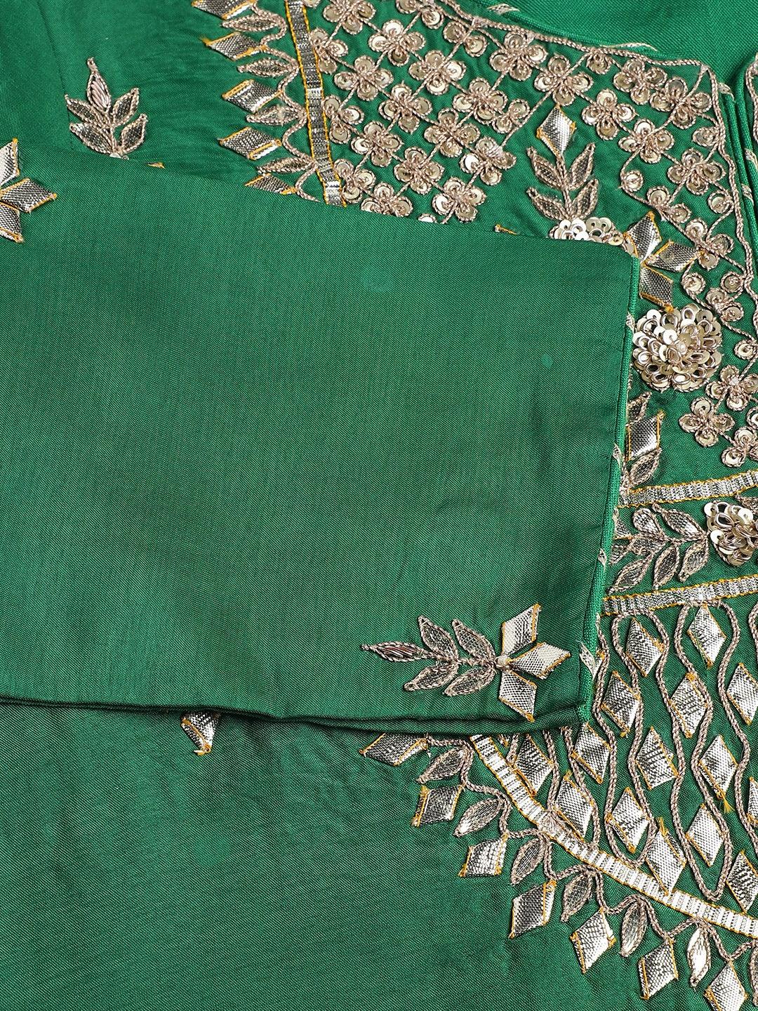 Dark Green Russian Silk Hand Embroidery Kurta Sharara With Organza Dupatta | LASVINI - Redefining Indian Fashion with Elegance