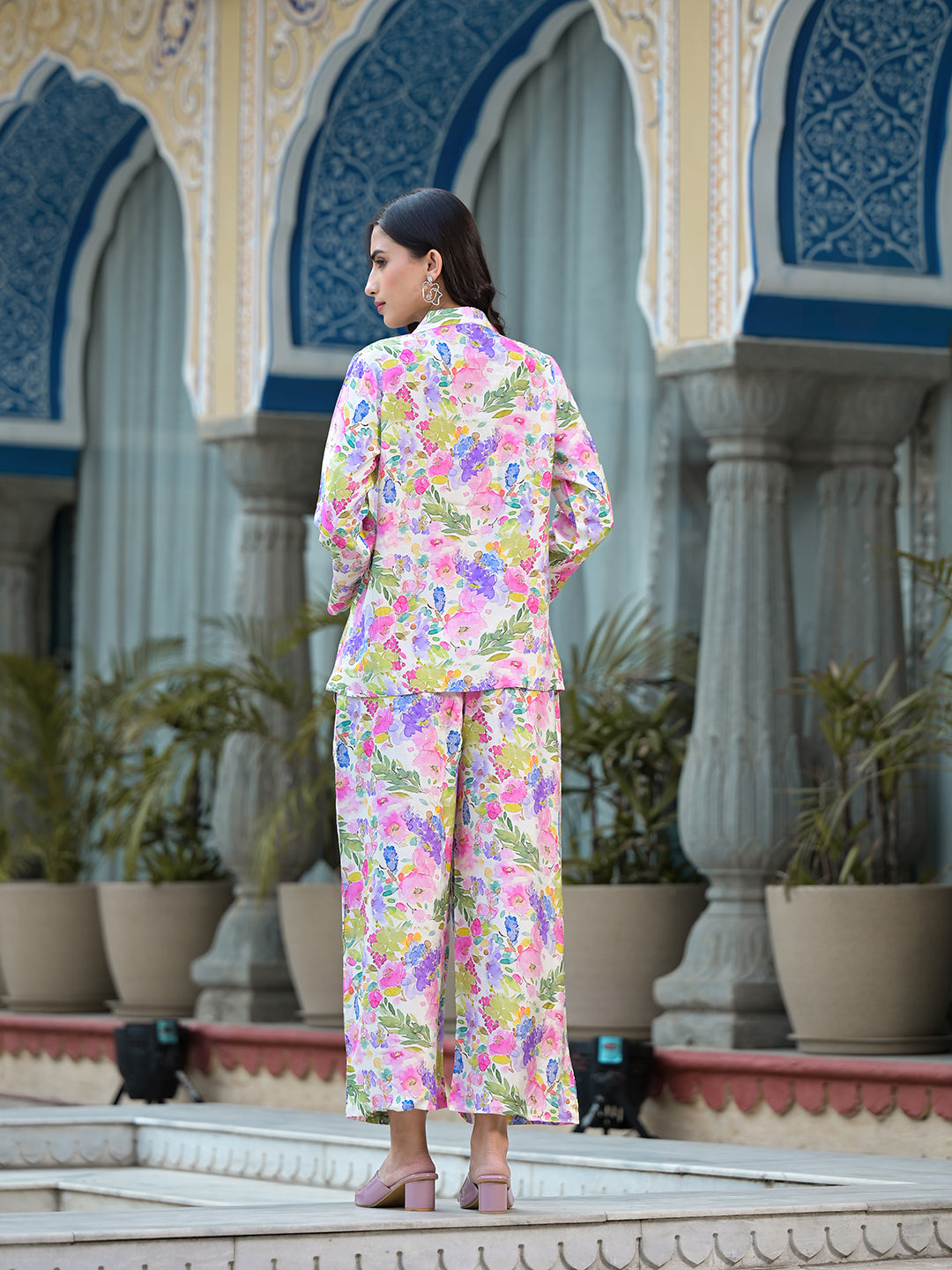 Multi-Coloured Floral Printed Muslin Co-Ord Set | LASVINI - Redefining Indian Fashion with Elegance