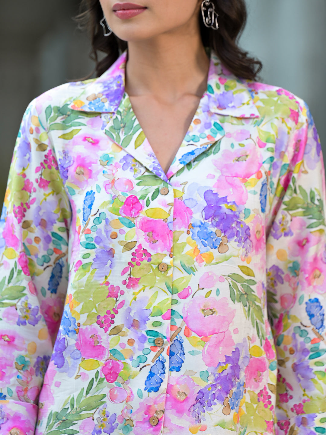 Multi-Coloured Floral Printed Muslin Co-Ord Set | LASVINI - Redefining Indian Fashion with Elegance