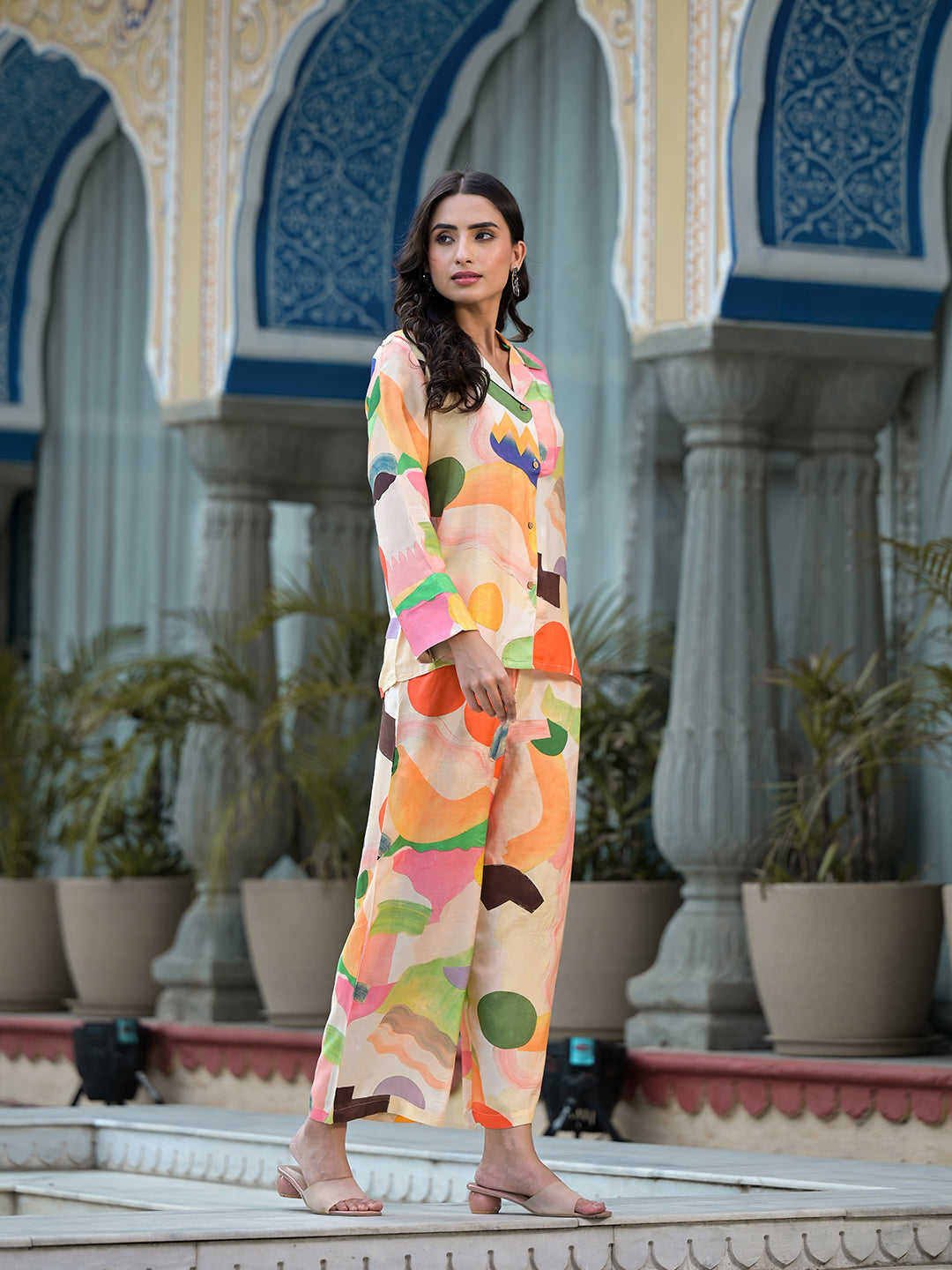Peach Multi Floral Printed Muslin Co-Ord Set | LASVINI - Redefining Indian Fashion with Elegance