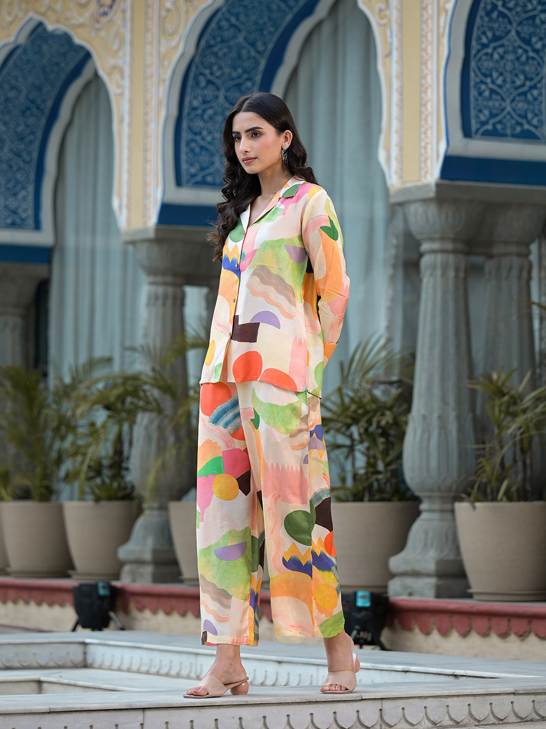 Peach Multi Floral Printed Muslin Co-Ord Set | LASVINI - Redefining Indian Fashion with Elegance