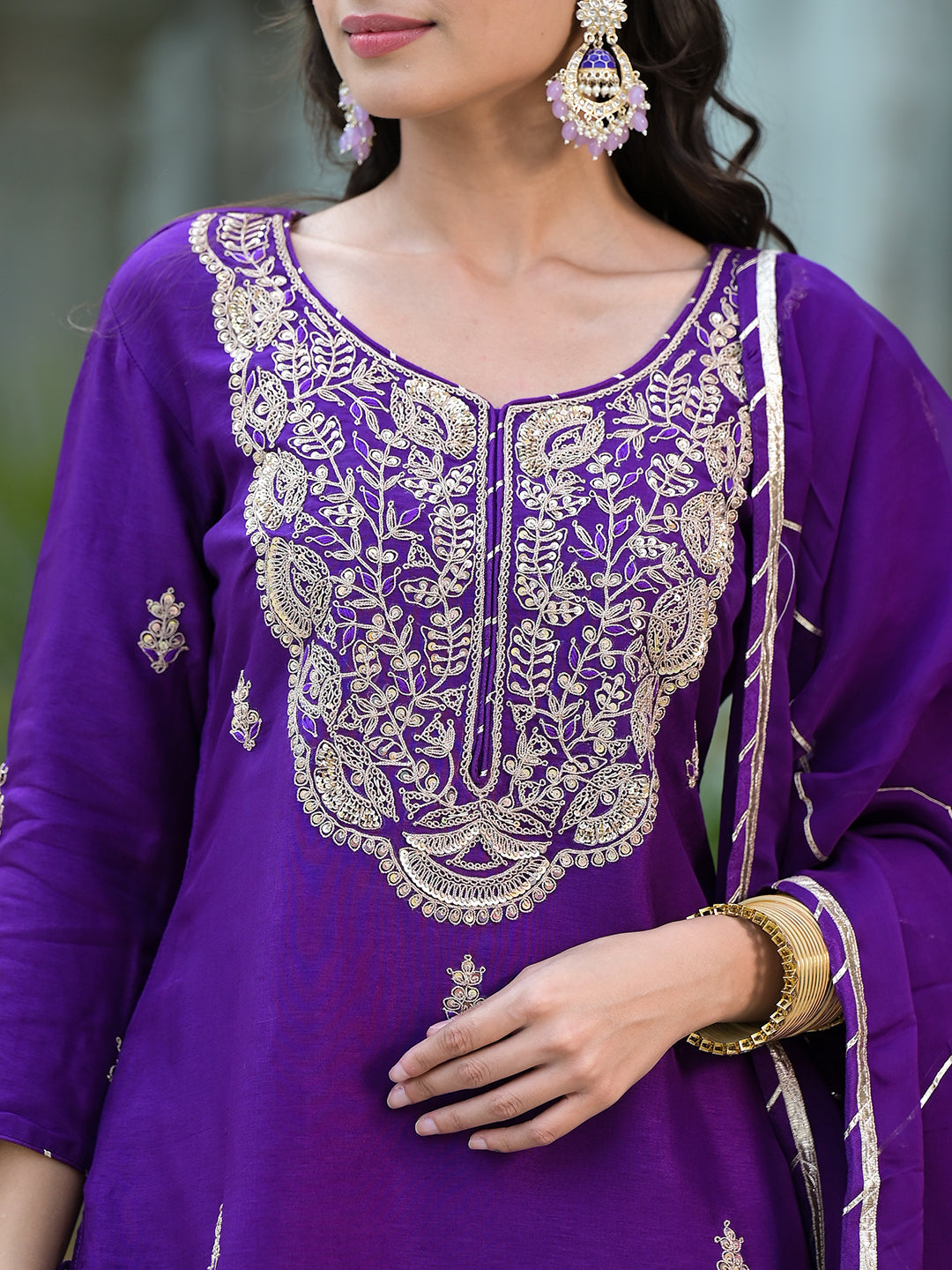 Purple Marodi Hand Work Russian Silk Kurta Sharara Set With Organza Dupatta | LASVINI - Redefining Indian Fashion with Elegance