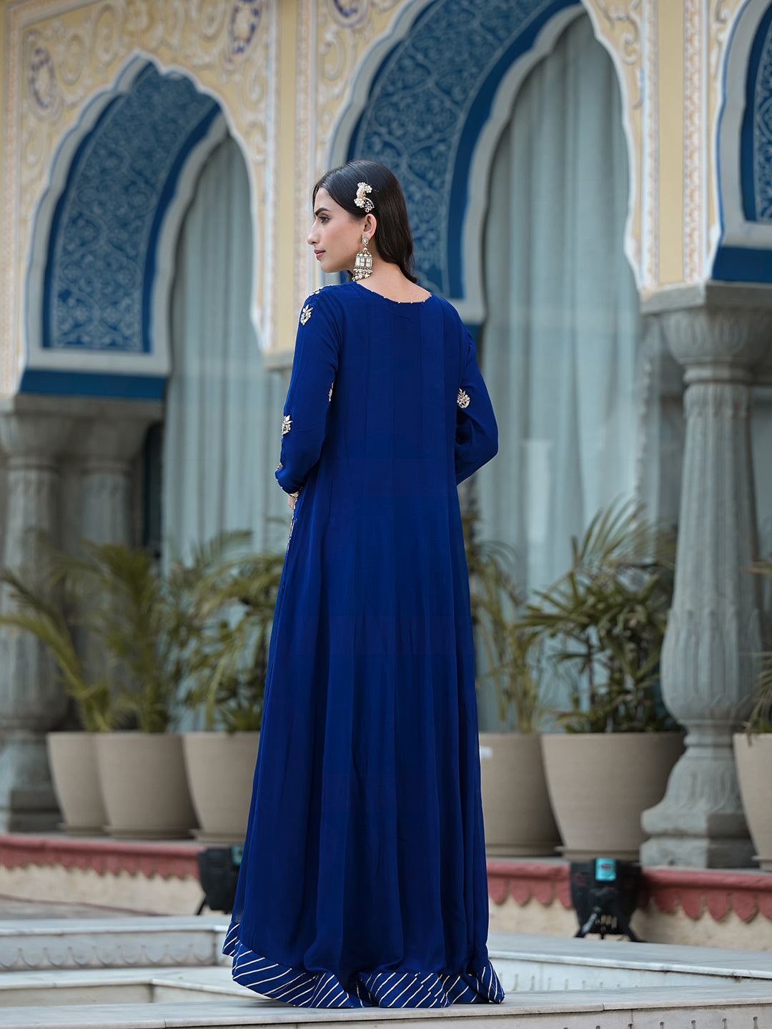 Blue Gota Patii Work Georgette Long Kurta With Shantoon Lining With Dupatta | LASVINI - Redefining Indian Fashion with Elegance