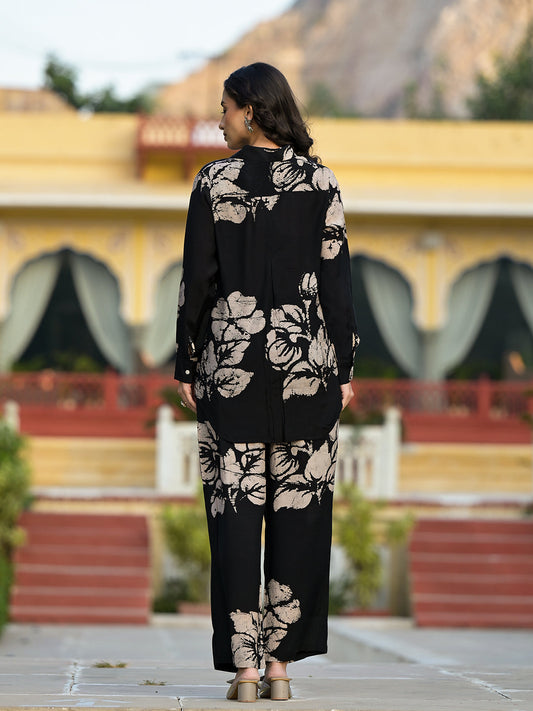 Black Hand Painted Women Muslin Co-Ord Set | LASVINI - Redefining Indian Fashion with Elegance