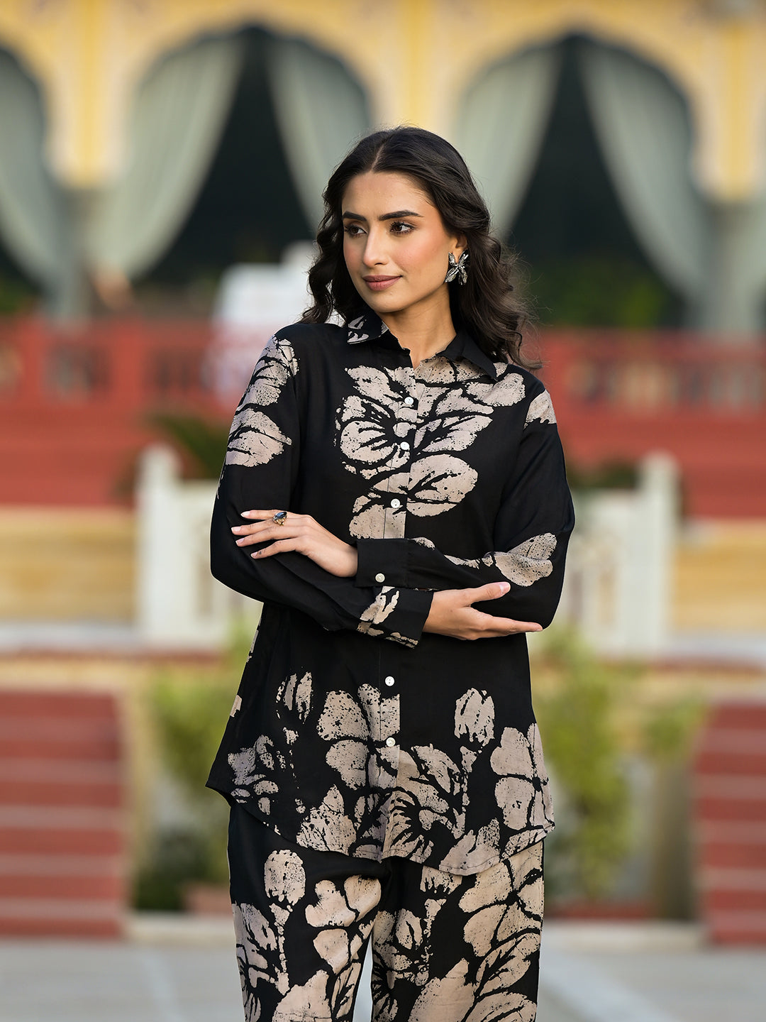 Black Hand Painted Women Muslin Co-Ord Set | LASVINI - Redefining Indian Fashion with Elegance