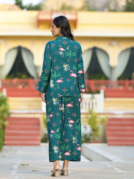 Green Floral Printed Muslin Co-Ord Set | LASVINI - Redefining Indian Fashion with Elegance