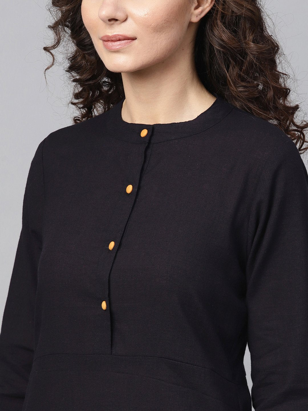 Navy Blue Straight Kurta With Mandarin Collar & Front Placket | LASVINI - Redefining Indian Fashion with Elegance