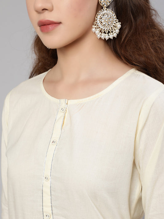 Women Cream Straight Solid Kurta With Trouser And Art Silk Dupatta | LASVINI - Redefining Indian Fashion with Elegance