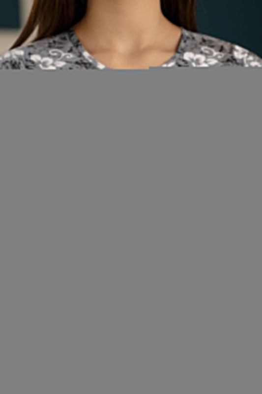 Women Grey Ethnic Printed Straight Kurta With Three Quarter Sleeves | LASVINI - Redefining Indian Fashion with Elegance