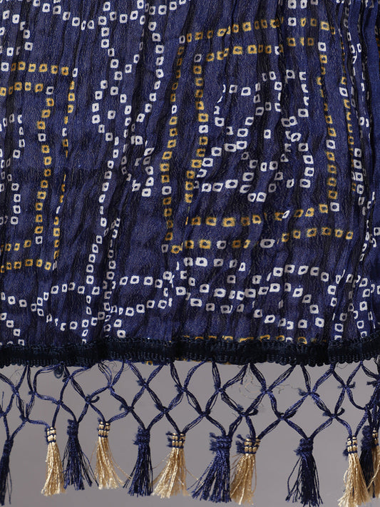 Women Blue Bandhini And Beige Solid Dupatta Combo, Pack Of Two | LASVINI - Redefining Indian Fashion with Elegance