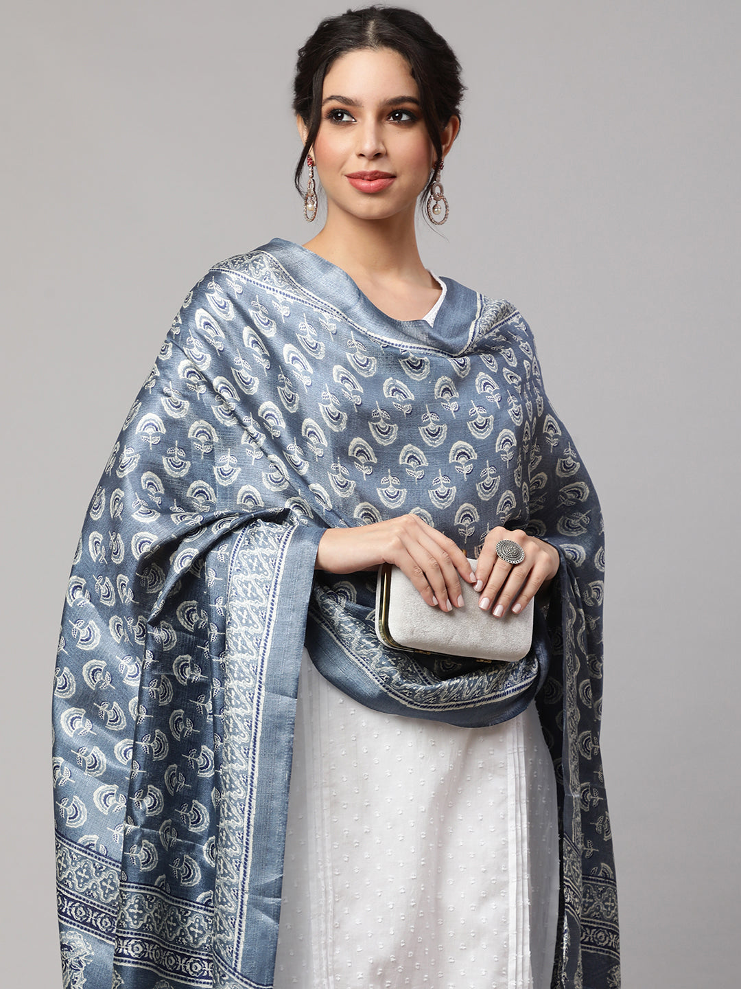 Women Grey Printed And Red Bandhini Dupatta Combo, Pack Of Two | LASVINI - Redefining Indian Fashion with Elegance
