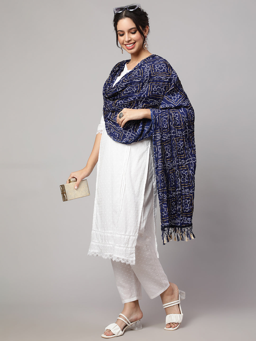 Women Blue Bandhini And Red Bandhani Dupatta Combo, Pack Of Two | LASVINI - Redefining Indian Fashion with Elegance