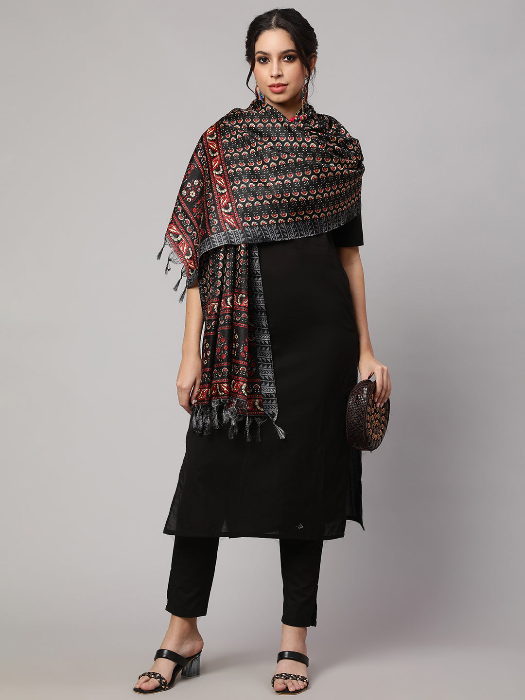 Women Black And Beige Printed Dupatta Combo, Pack Of Two | LASVINI - Redefining Indian Fashion with Elegance