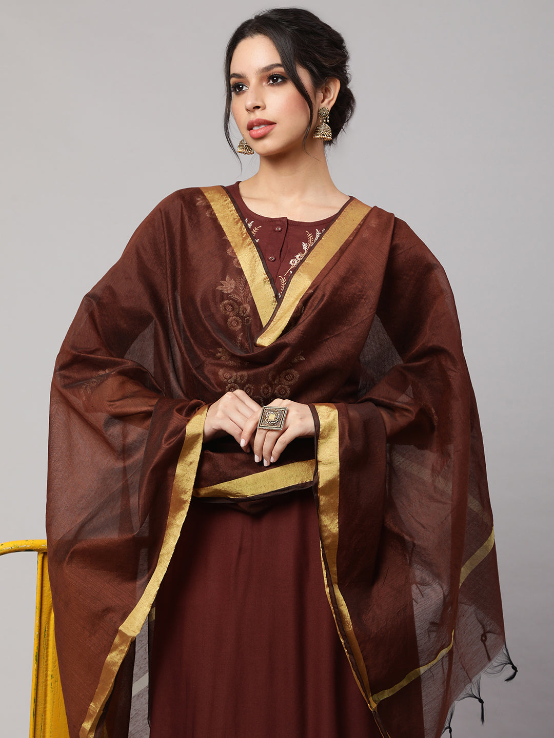 Women Dupatta Combo, Pack Of Three Brown, Beige, & Blue | LASVINI - Redefining Indian Fashion with Elegance