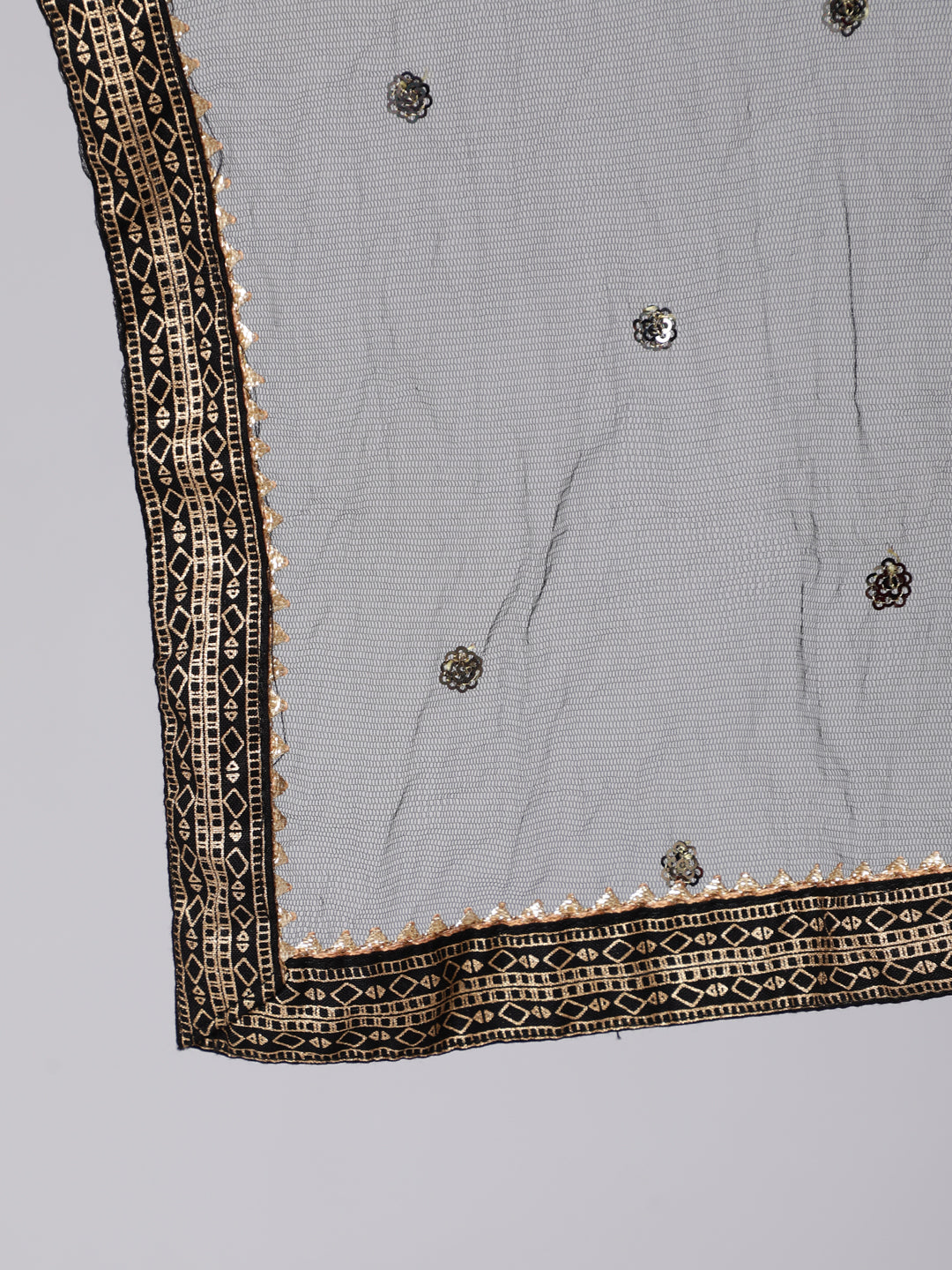 Black Gold Printed Straight Kurta Set With Net Dupatta for Women | LASVINI - Redefining Indian Fashion with Elegance