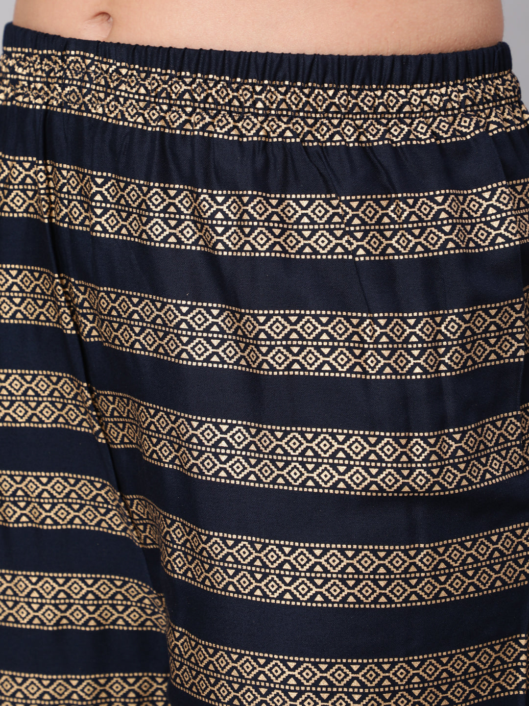 Navy Blue Gold Printed Straight Kurta Set With Net Dupatta for Women | LASVINI - Redefining Indian Fashion with Elegance