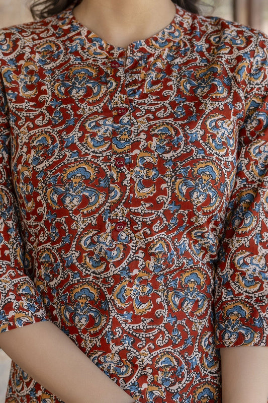 Women Maroon & Cream Printed Straight Kurta Plazzo With Printed Dupatta | LASVINI - Redefining Indian Fashion with Elegance