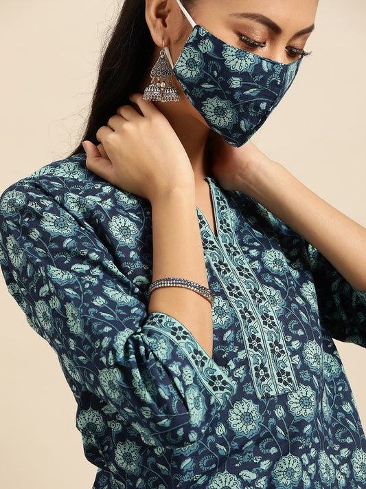 Women Indigo Three-Quarter Sleeves Straight Kurta With Palazzo | LASVINI - Redefining Indian Fashion with Elegance