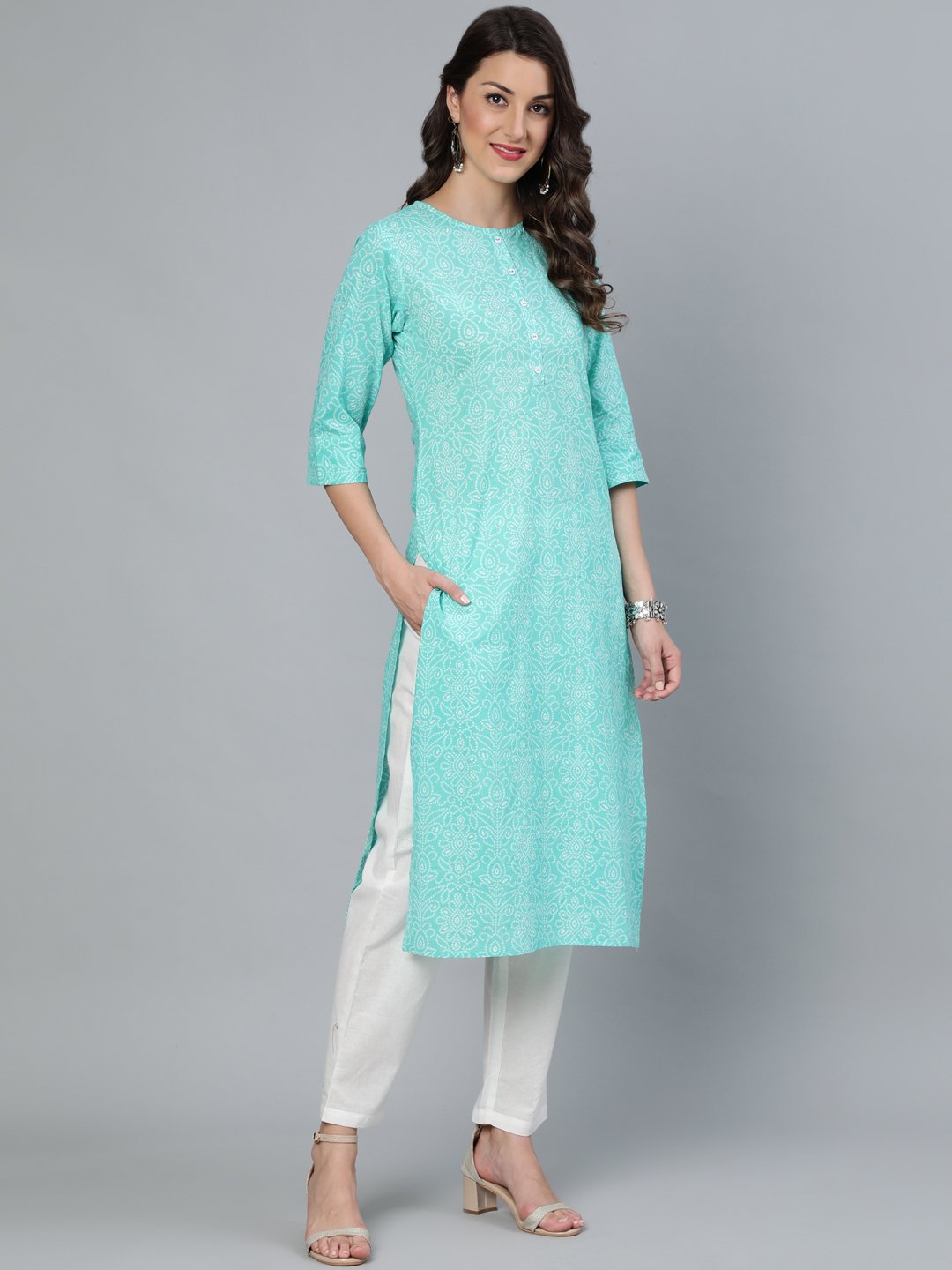 Women Green Printed Straight Kurta Wiith Plazo & Dupatta | LASVINI - Redefining Indian Fashion with Elegance