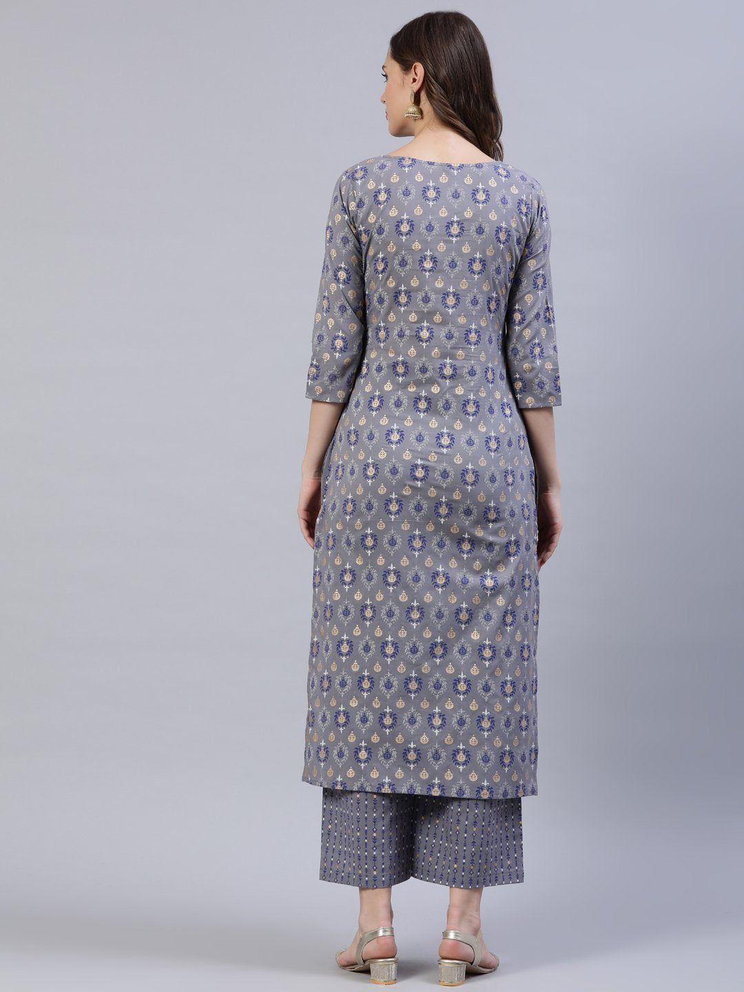 Women Grey Printed Straight Kurta With Plazo | LASVINI - Redefining Indian Fashion with Elegance