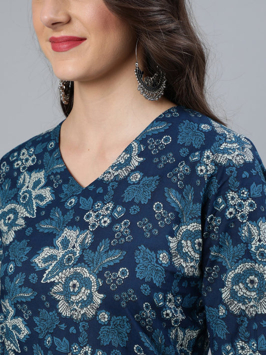 Women Indigo Blue Printed Straight Kurta With Plazzo & Dupatta | LASVINI - Redefining Indian Fashion with Elegance