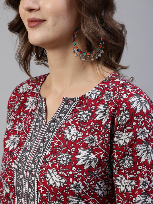 Women Red Printed Straight Kurta With Palazo & Dupatta | LASVINI - Redefining Indian Fashion with Elegance