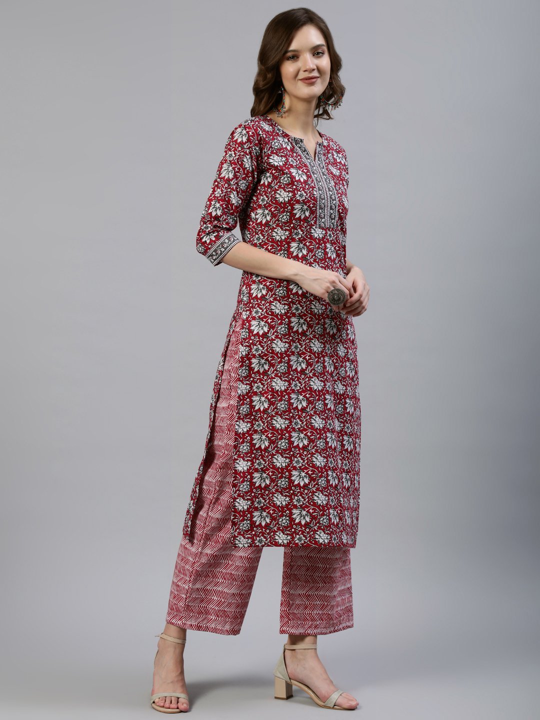 Women Red Printed Straight Kurta With Palazo & Dupatta | LASVINI - Redefining Indian Fashion with Elegance