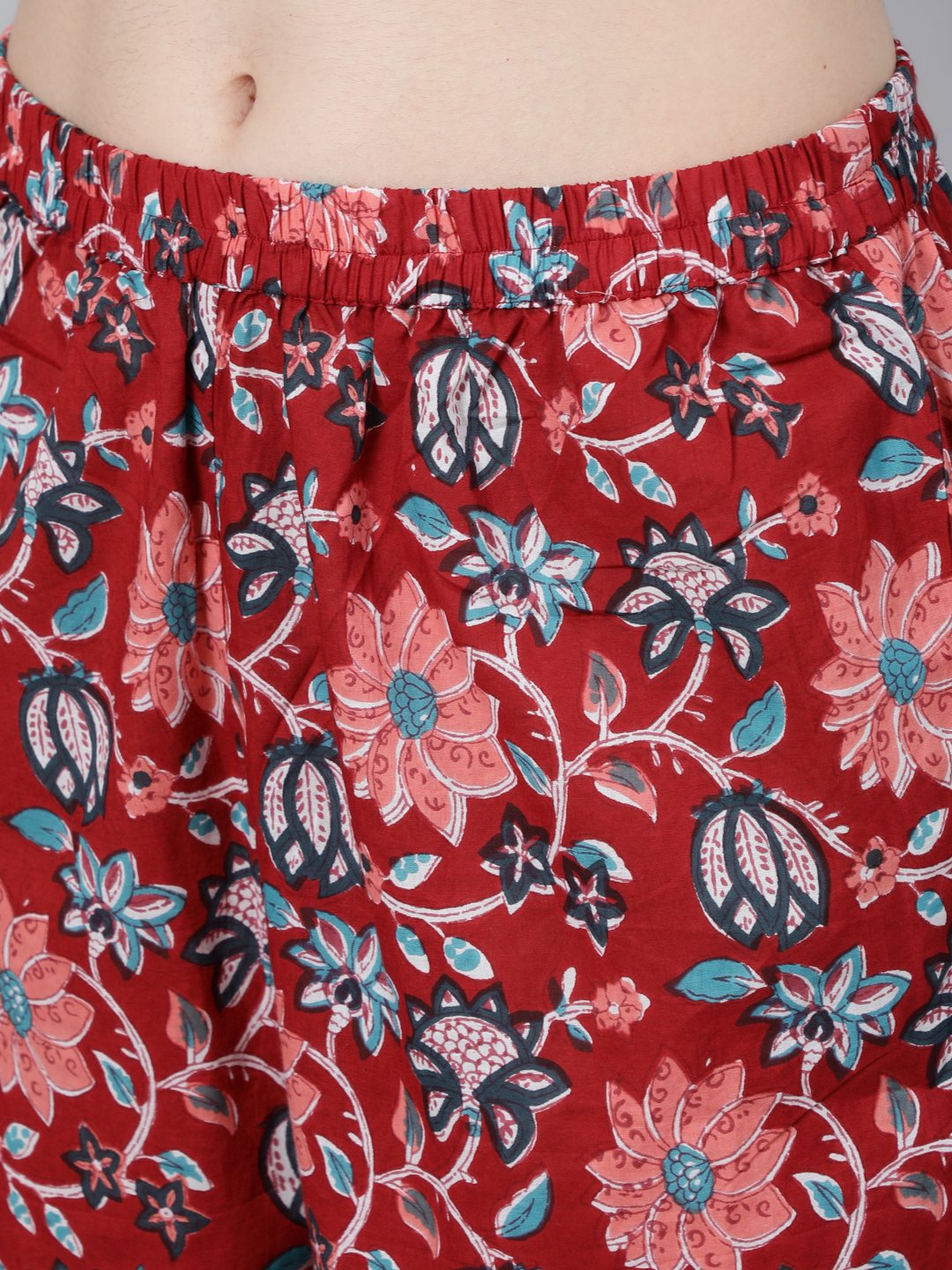 Women Red Floral Printed Kurta With Trouser & Dupatta | LASVINI - Redefining Indian Fashion with Elegance