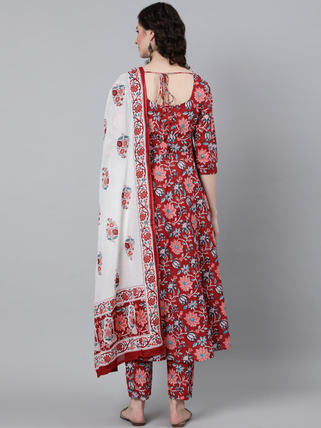 Women Red Floral Printed Kurta With Trouser & Dupatta | LASVINI - Redefining Indian Fashion with Elegance