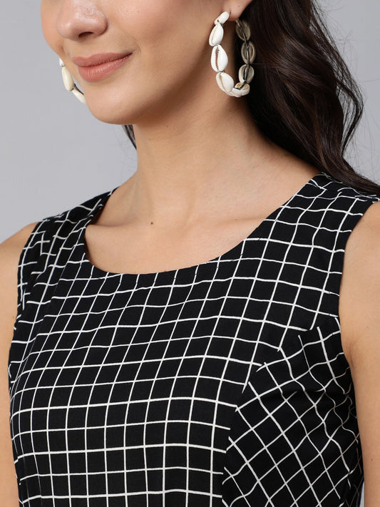 Women Black Printed Sleeveless Dress | LASVINI - Redefining Indian Fashion with Elegance