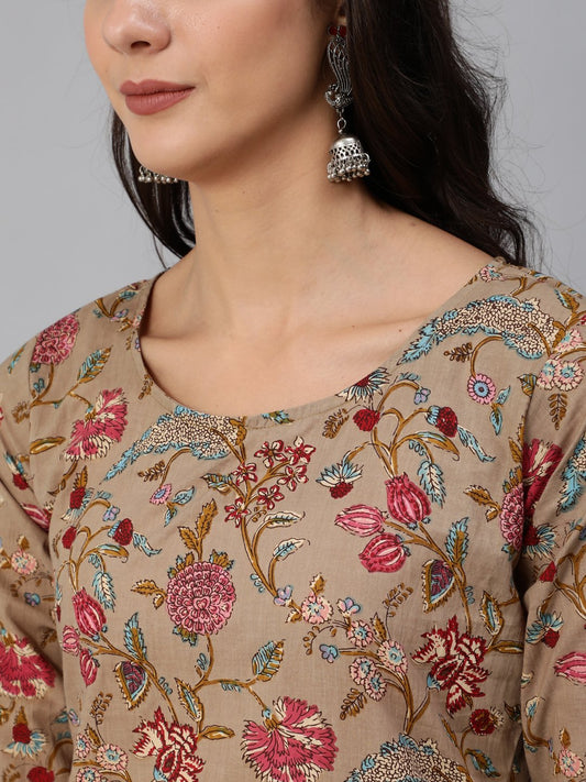 Women Grey Printed Straight Kurta Set With Plazo & Dupatta | LASVINI - Redefining Indian Fashion with Elegance