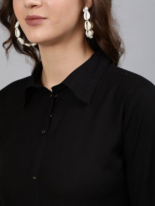 Women Black Midi Dress With Three Quarter Sleeves | LASVINI - Redefining Indian Fashion with Elegance