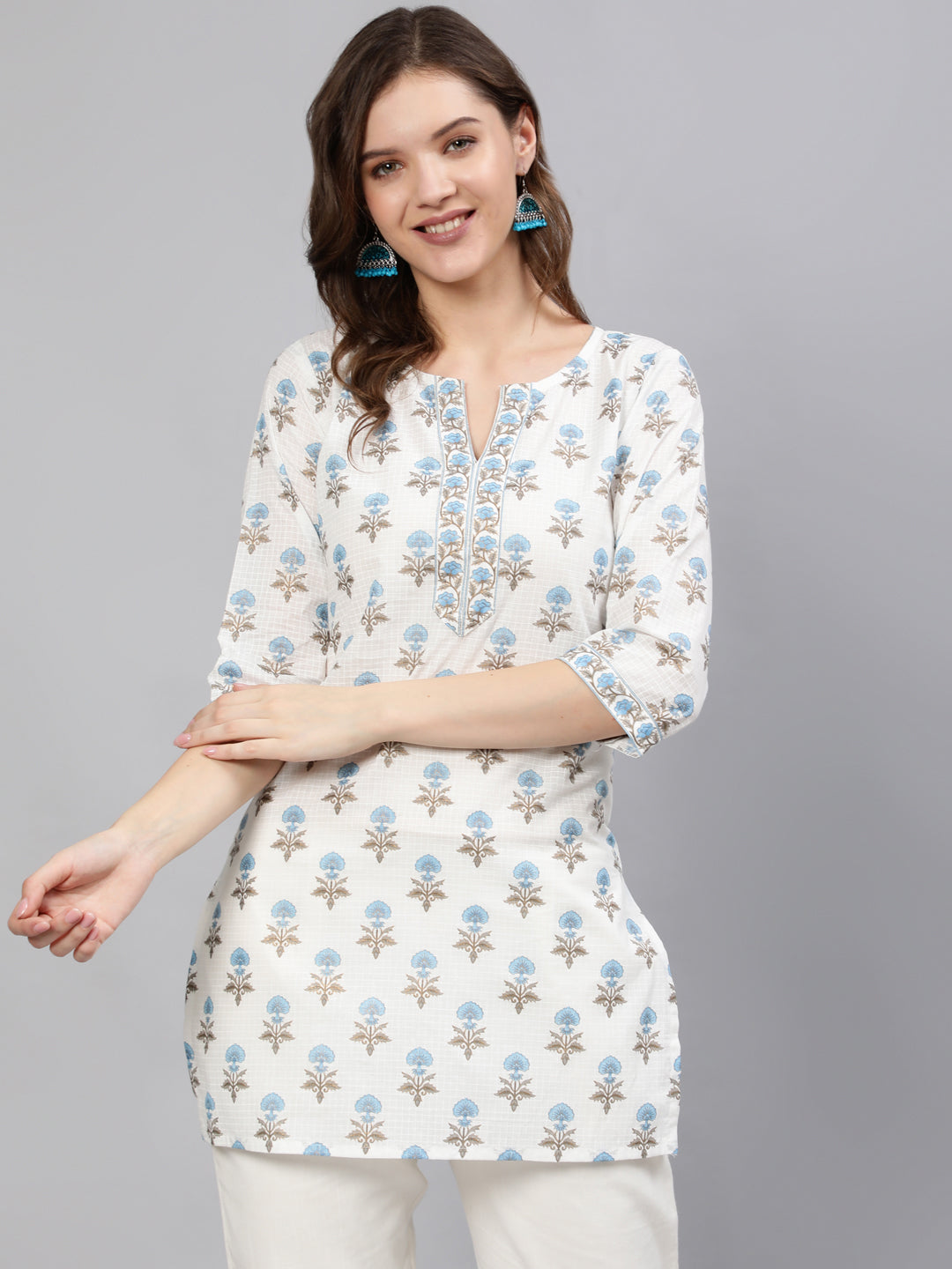 Women Off-White Straight Tunic With Three Quaretr Sleeves | LASVINI - Redefining Indian Fashion with Elegance